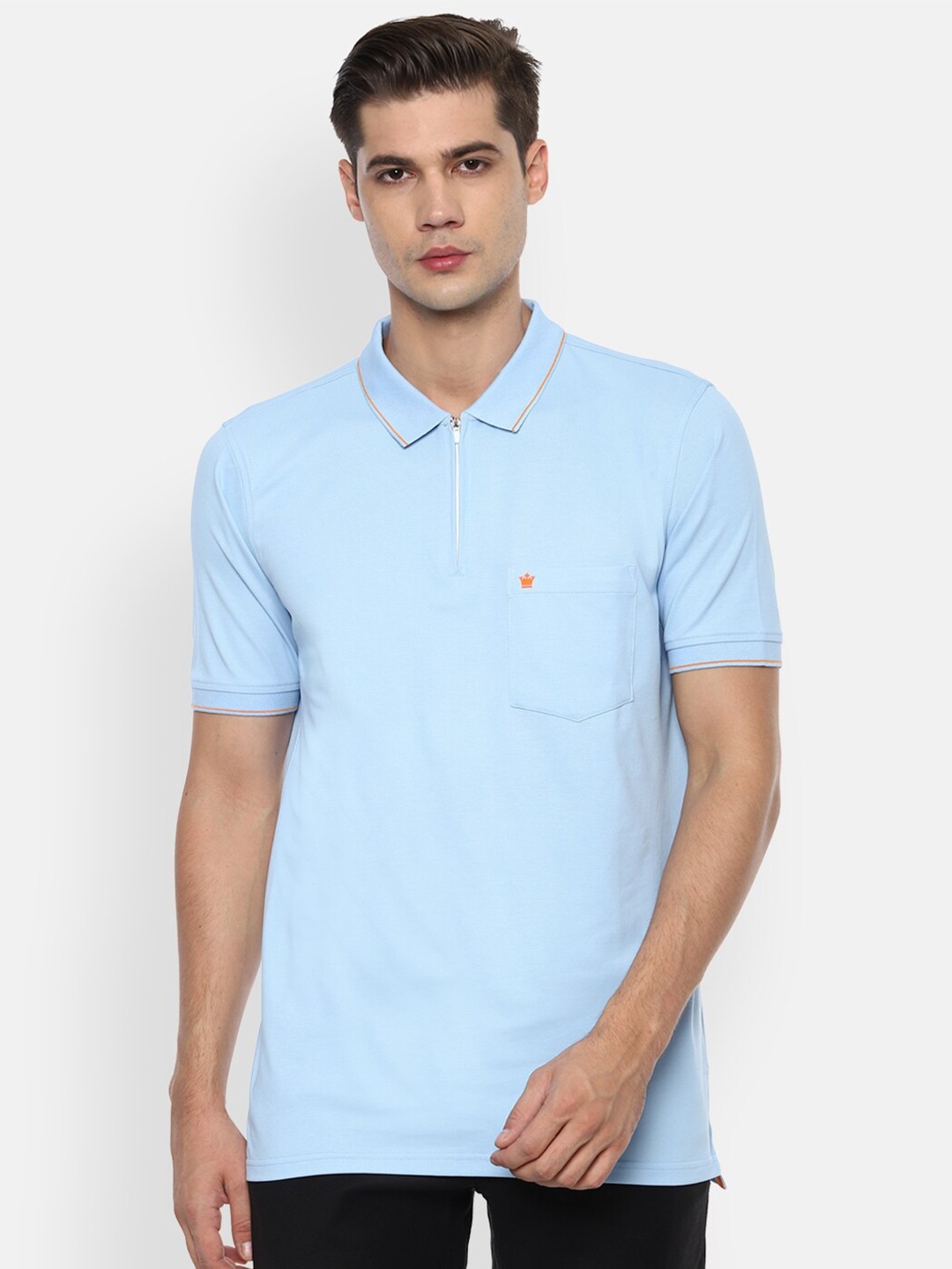 

Louis Philippe Men Turquoise Blue Polo Collar T-shirt