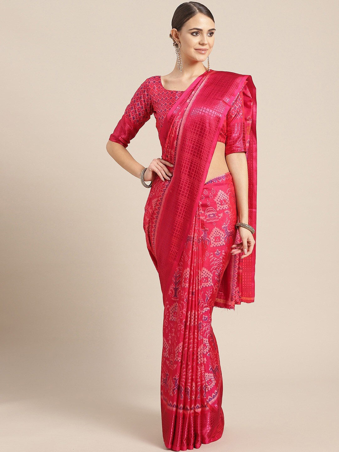 

Saree mall Pink Ethnic Motifs Silk Blend Sarees