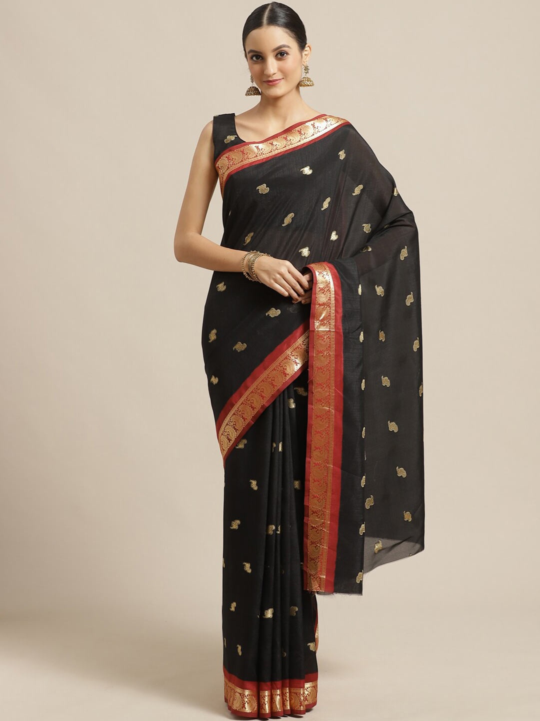 

Saree mall Black & Red Woven Design Sarees