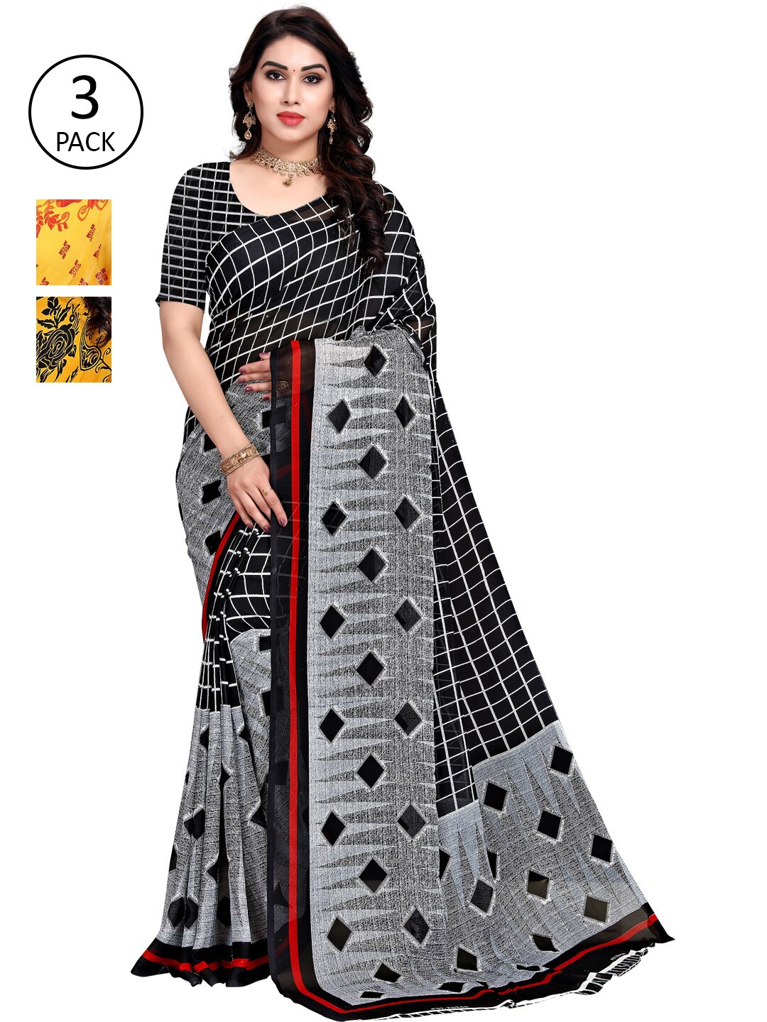 

KALINI Pack Of 3 Printed Saree, Yellow