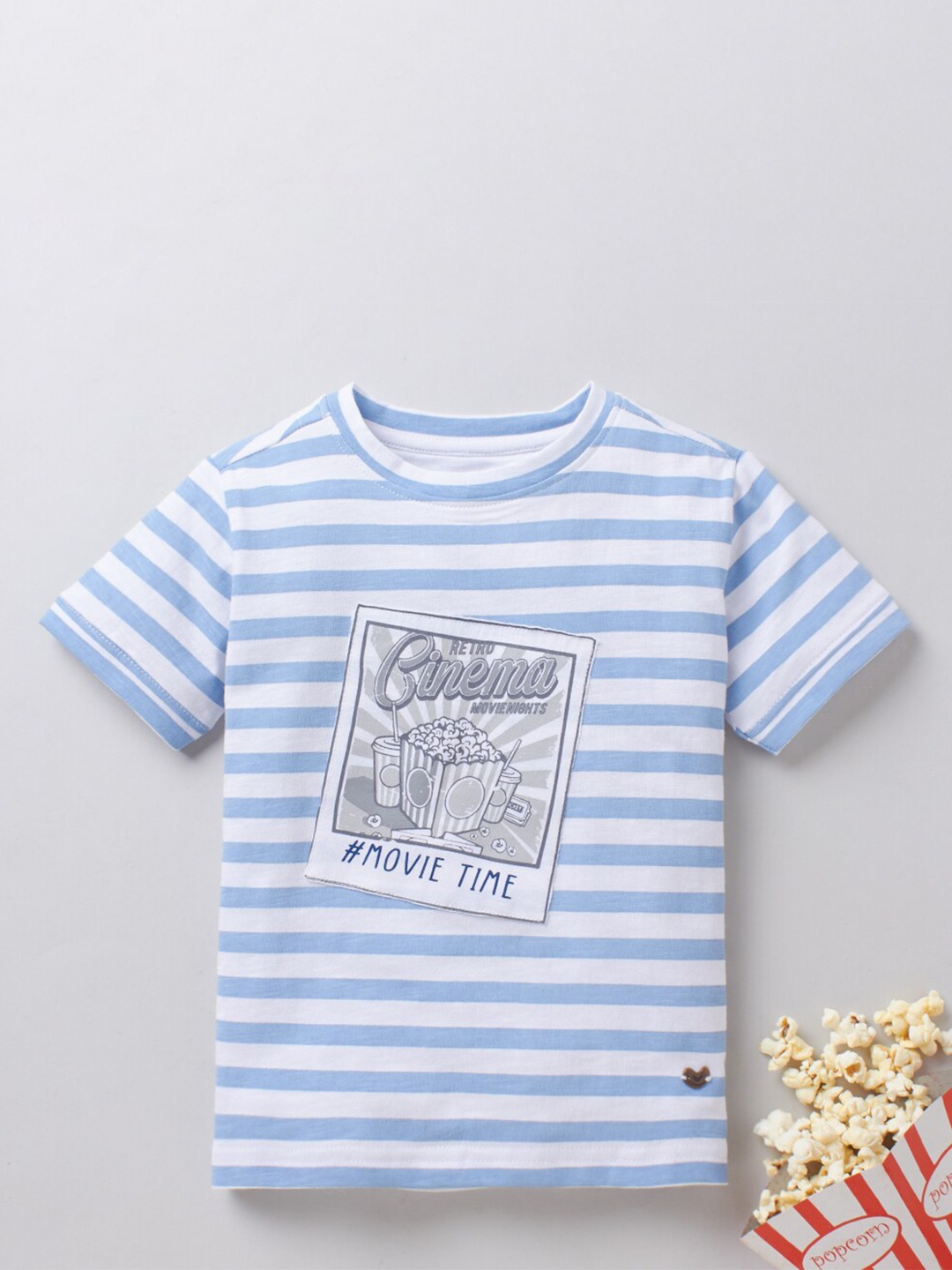 

Ed-a-Mamma Adult Kids Blue & White Striped Printed Applique Sustainable T-shirt