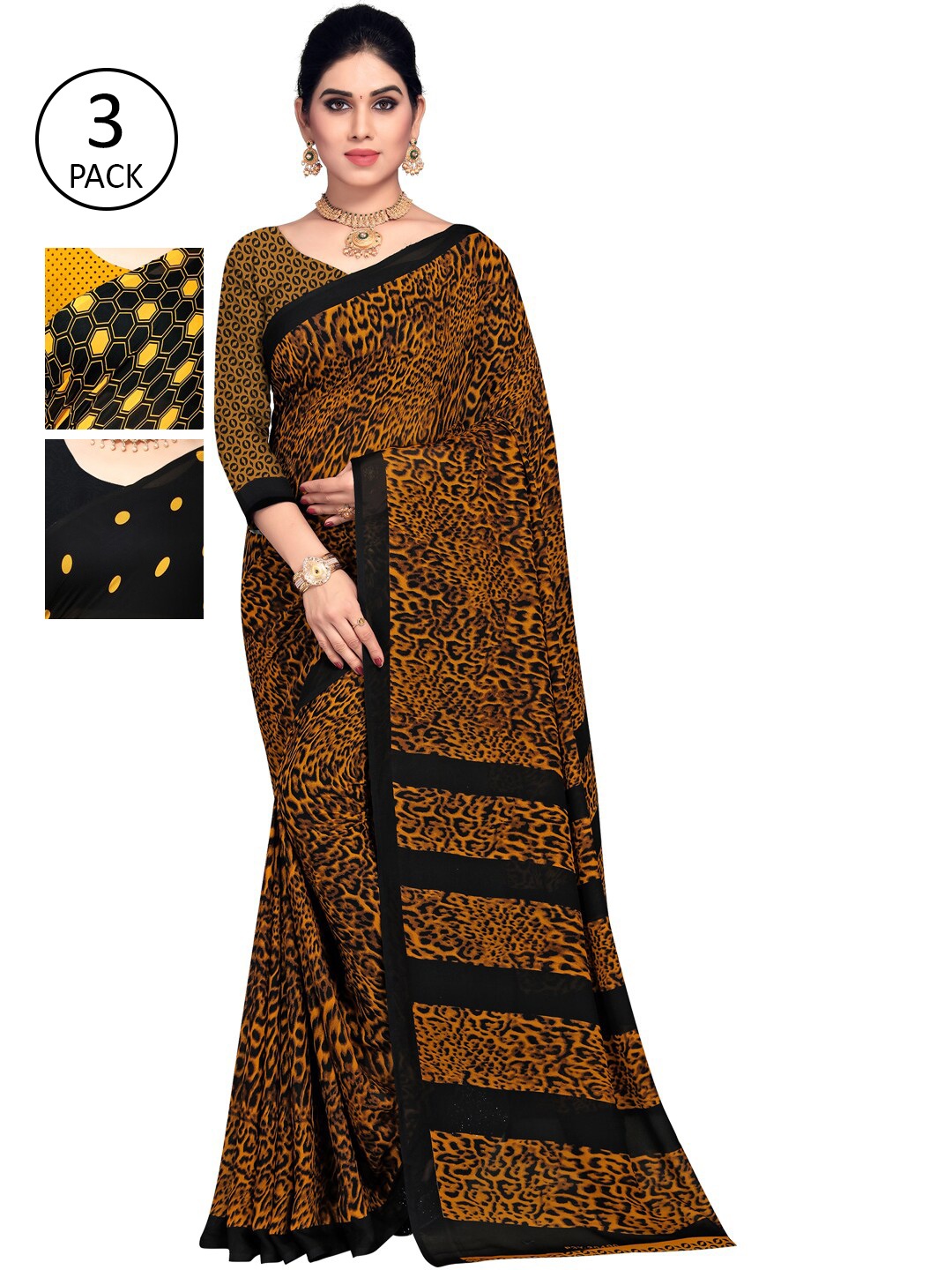 

KALINI Women Pack of 3 Multicoloured Printed Saree, Multi