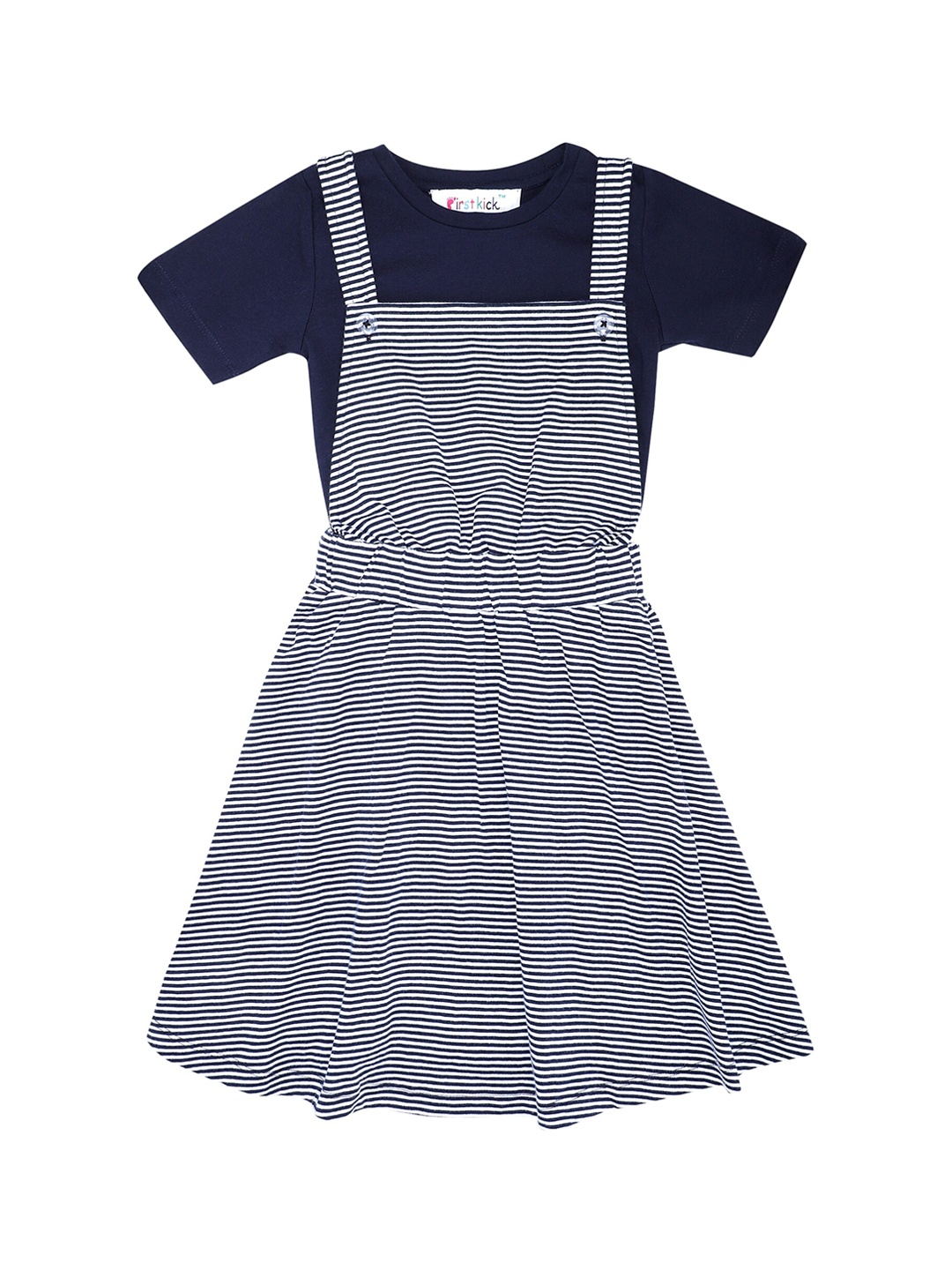 

First Kick Navy Blue Striped Pinafore Dress