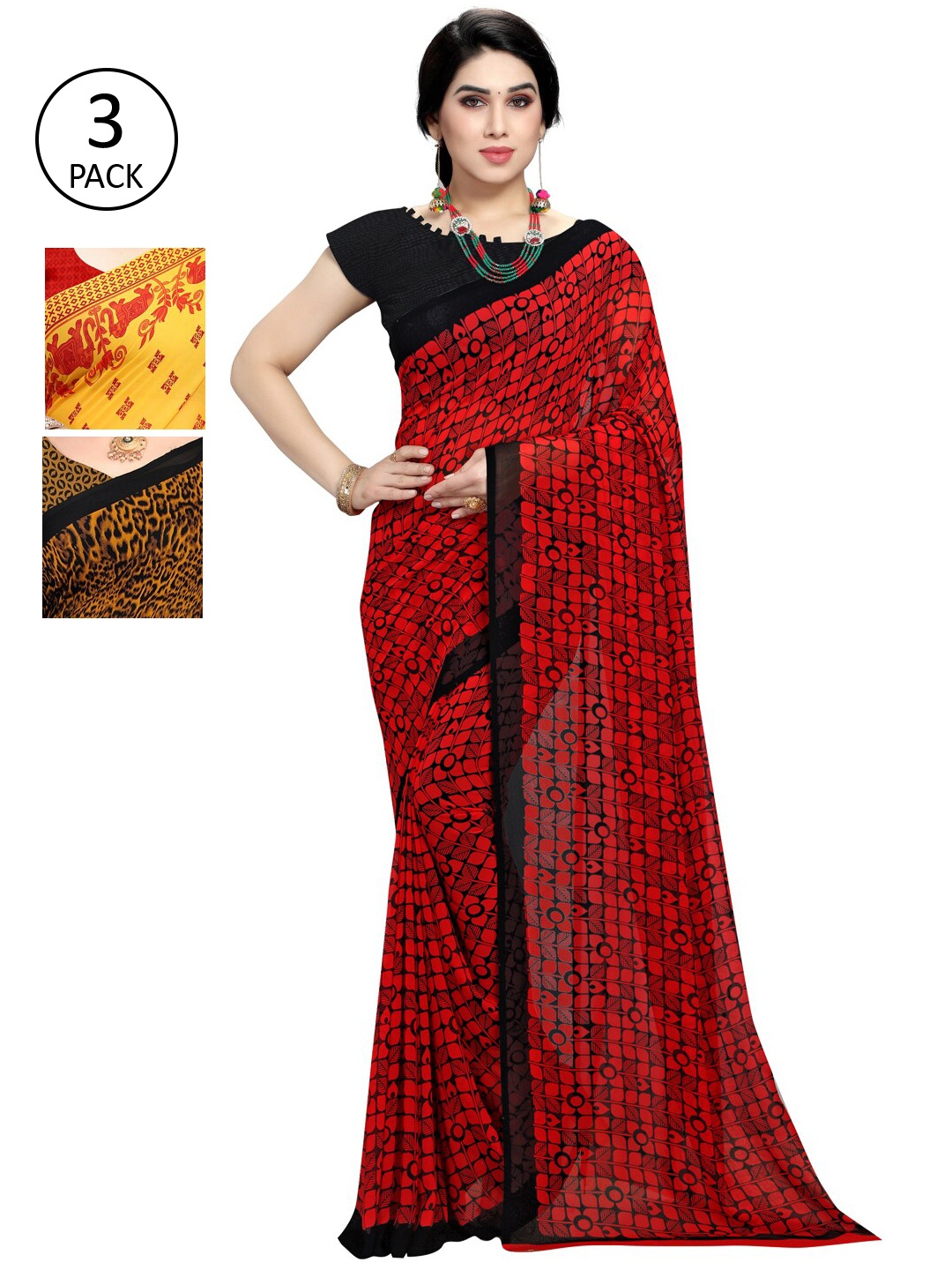 

KALINI Women Pack Of 3 Multi Printed Sarees, Yellow