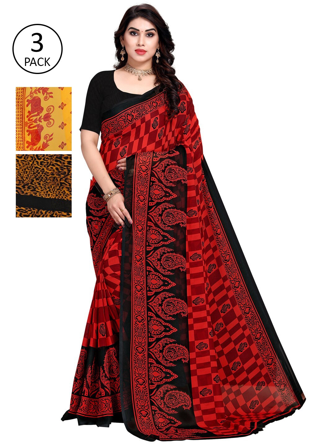 

KALINI Pack of 3 Printed Sarees, Multi