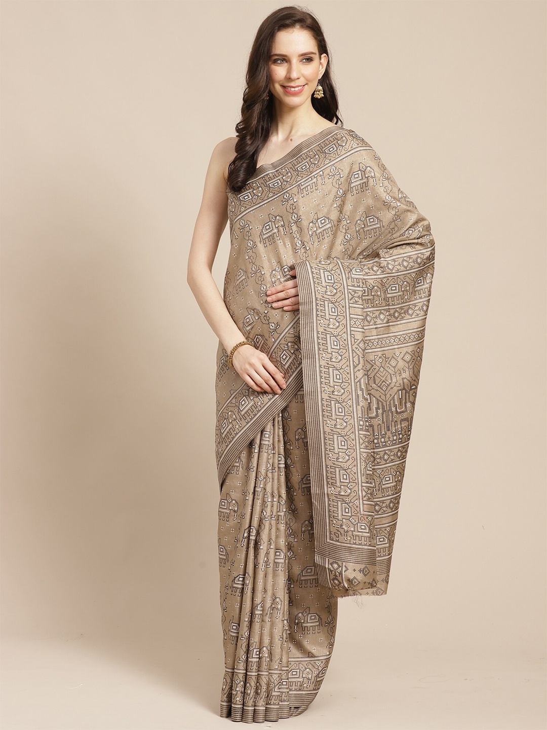 

Saree mall Beige Ethnic Motifs Silk Blend Sarees