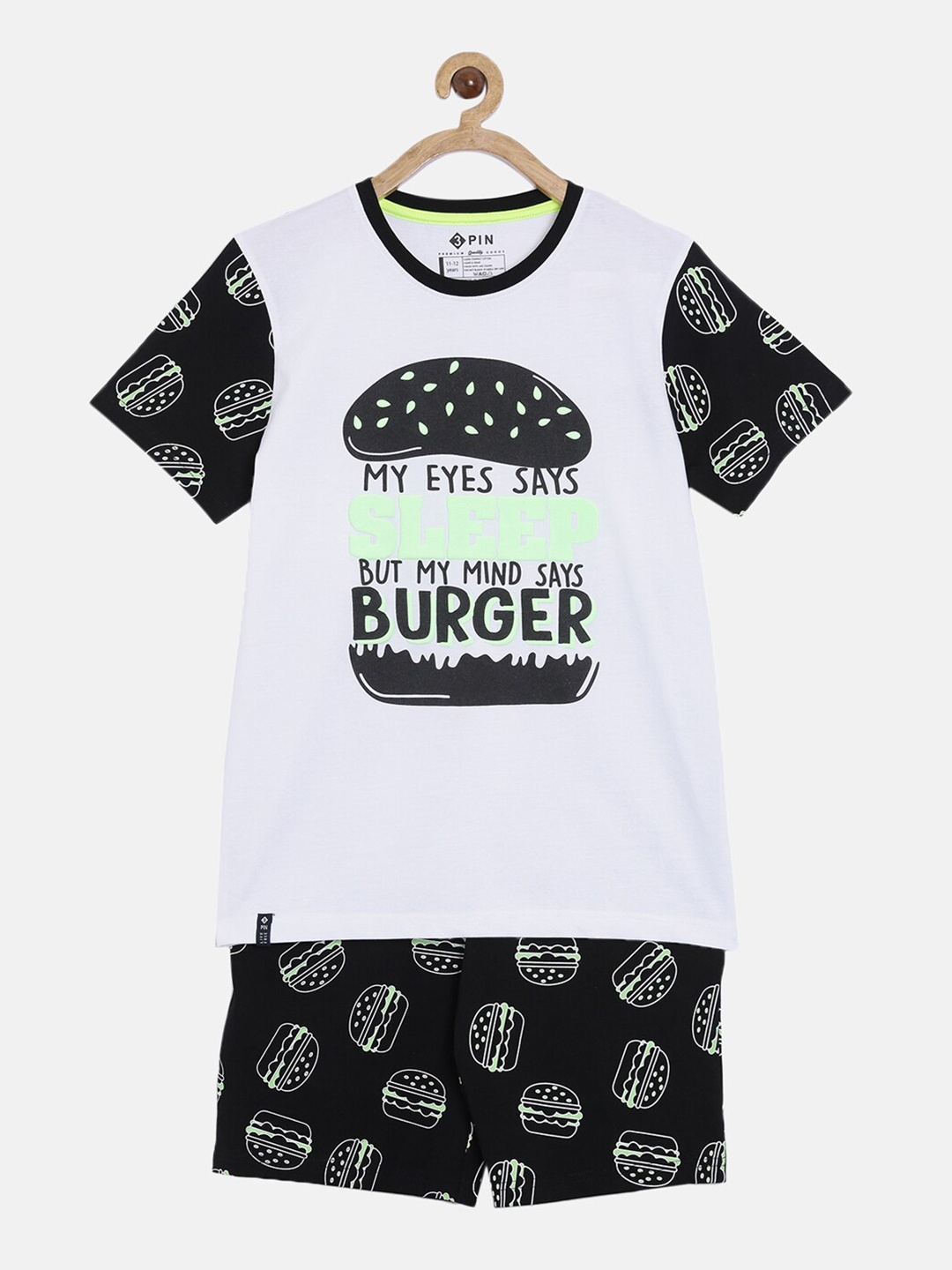 

3PIN Boys White & Black Printed Cotton T-shirt with Shorts
