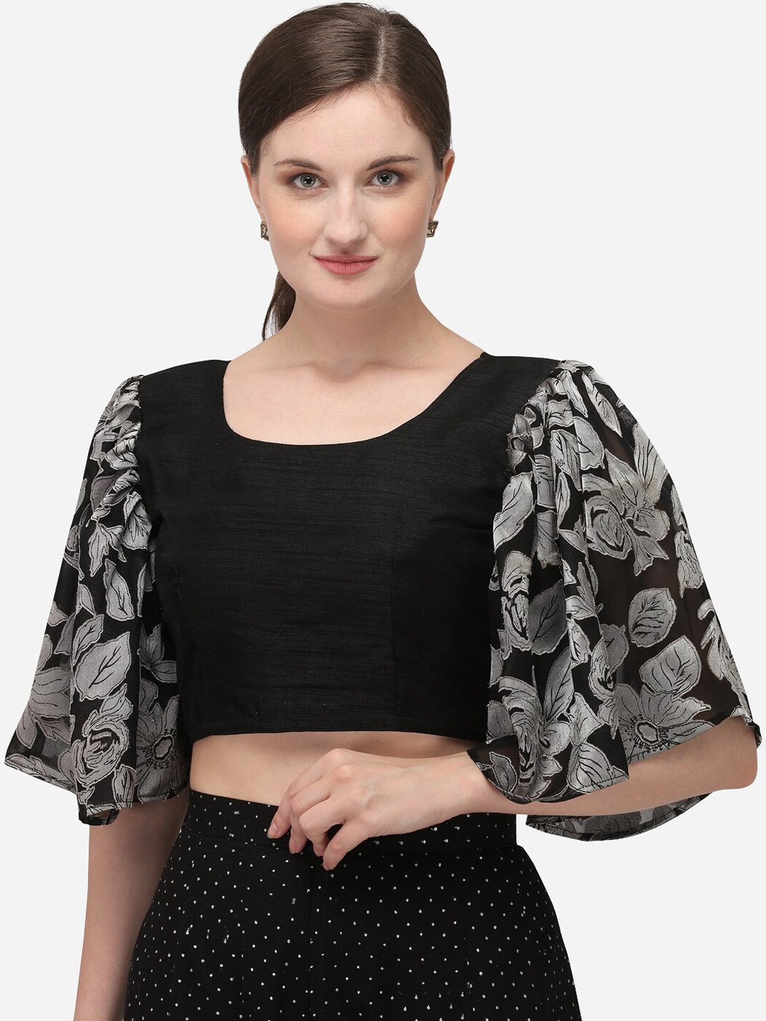 

Nanda Silk Mills Women Black Solid Silk Stitched Saree Blouse