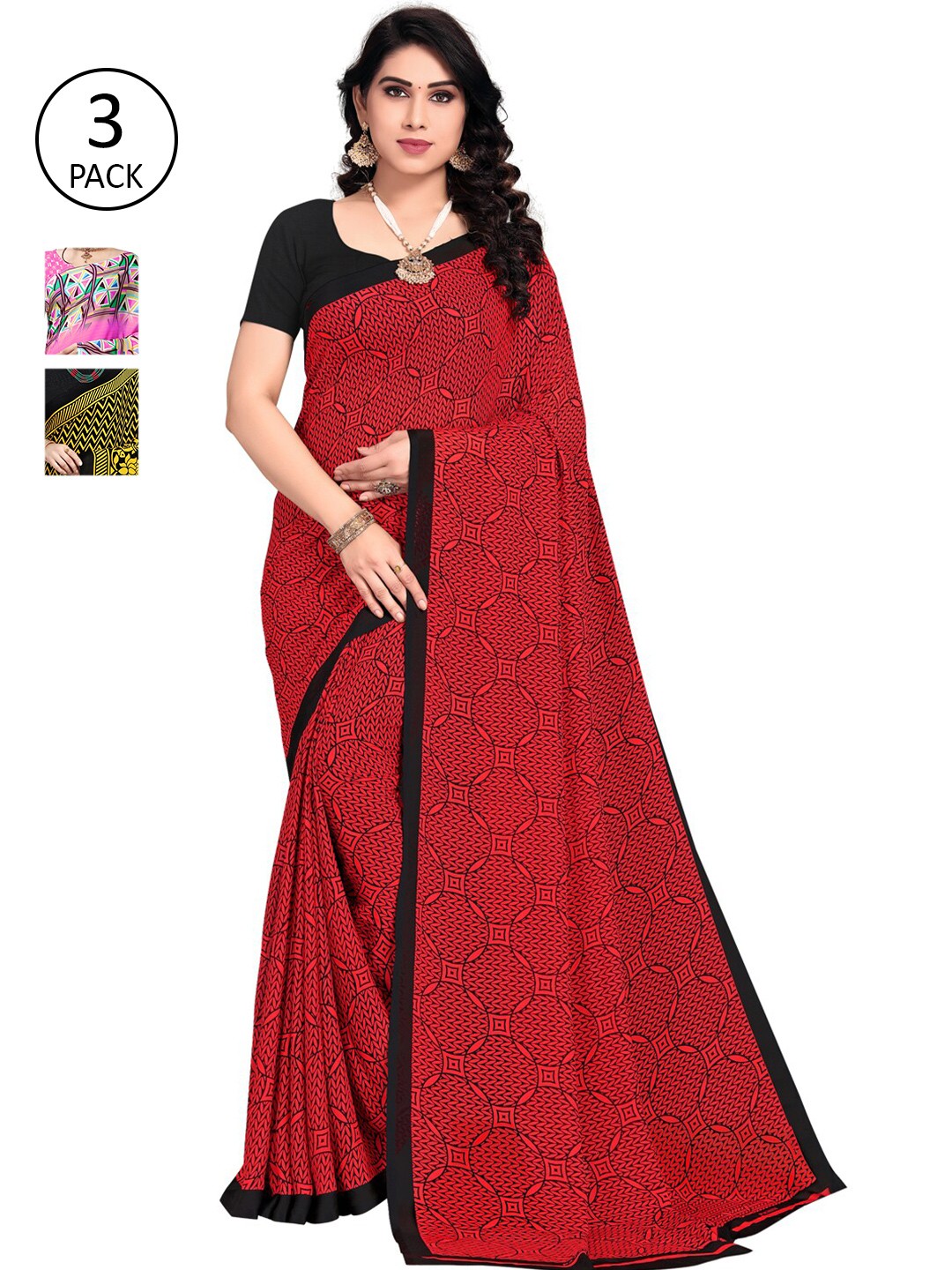 

KALINI Pack of 3 Printed Poly Georgette Saree, Multi
