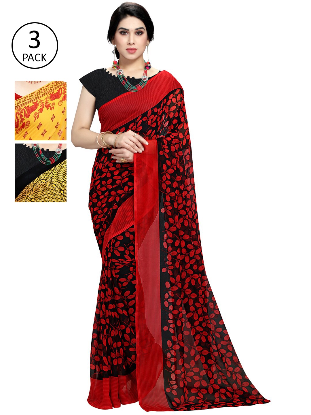 

KALINI Pack Of 3 Printed Saree, Yellow