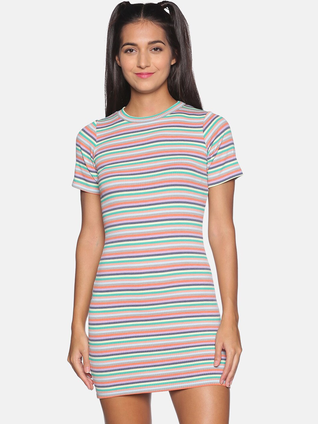 

Campus Sutra Multi Striped T-shirt Mini Dress