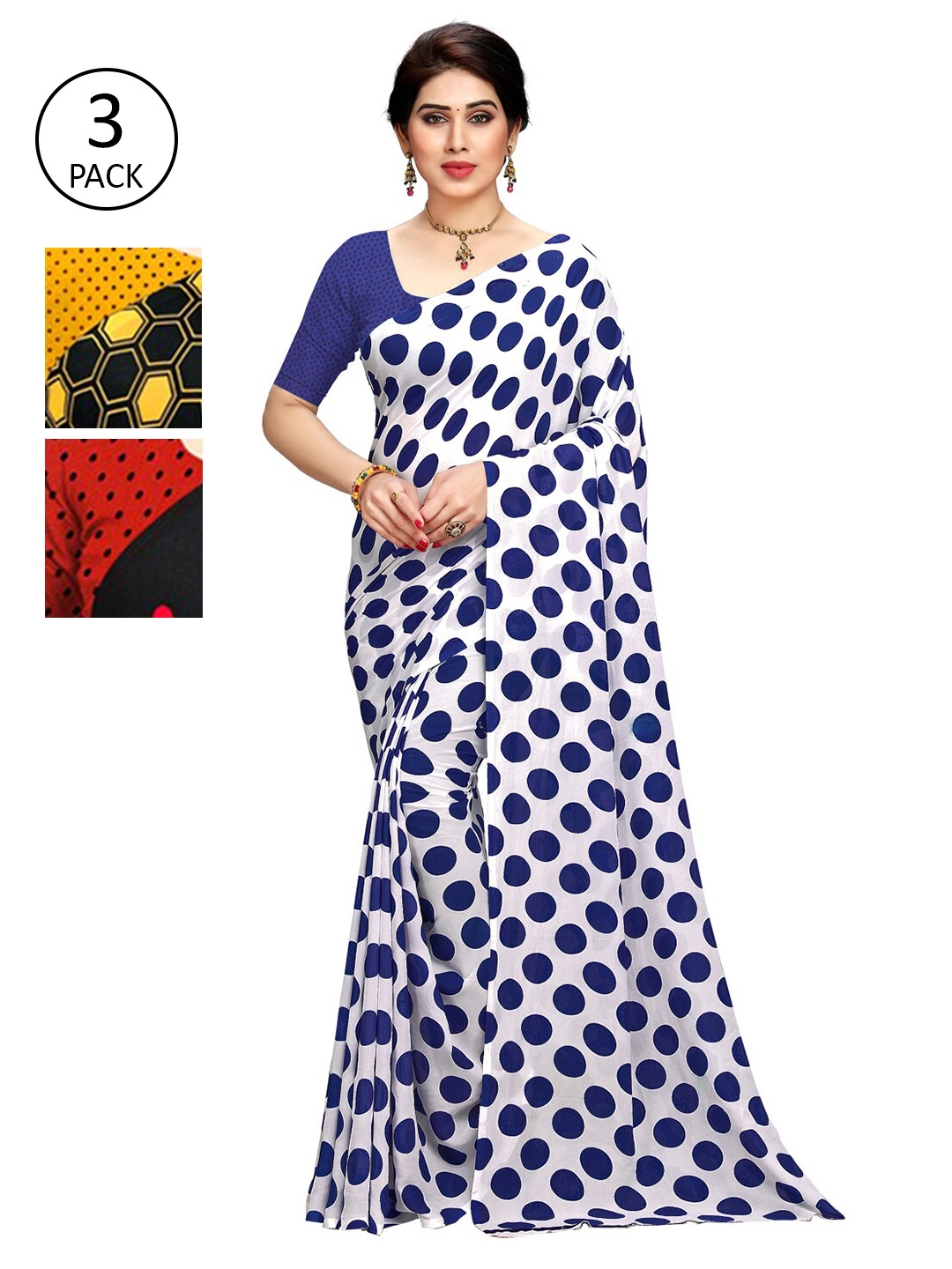 

KALINI Women Pack Of 3 Multi Printed Sarees, Red