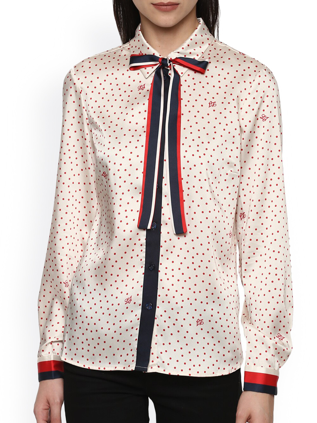 

LIU JO Women Cream-Coloured Polka dots Printed Casual Shirt