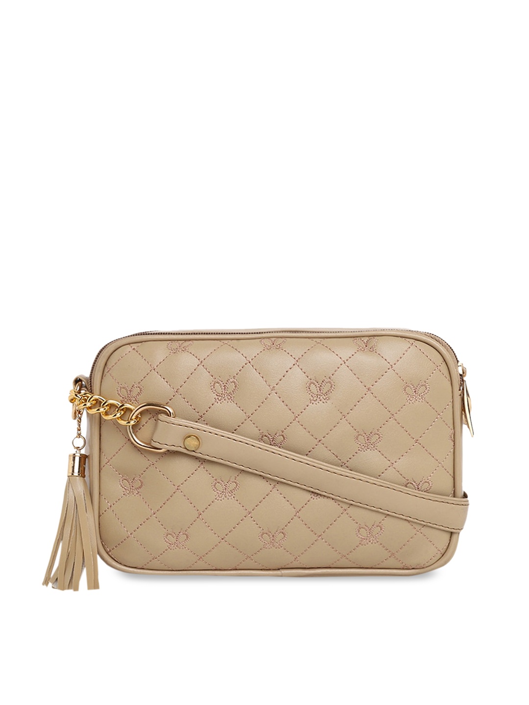 

KLEIO Butterfly Quilted Box Sling Bag, Beige