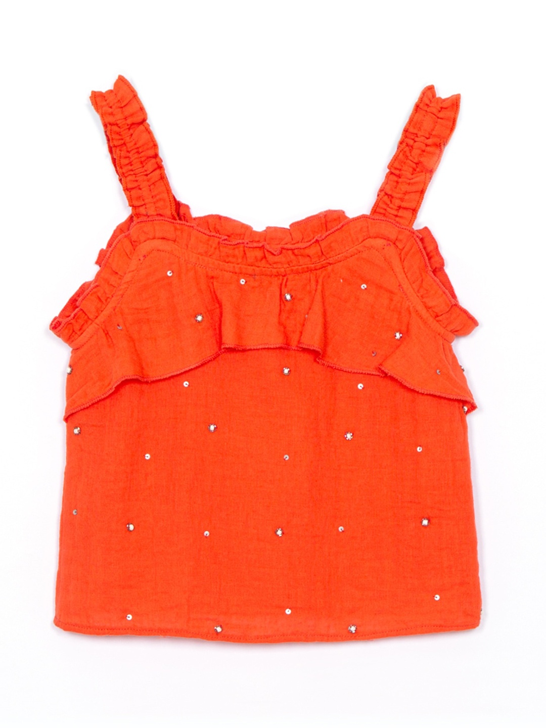 

SCOUP Girls Orange Pure Cotton Embellished Regular Top
