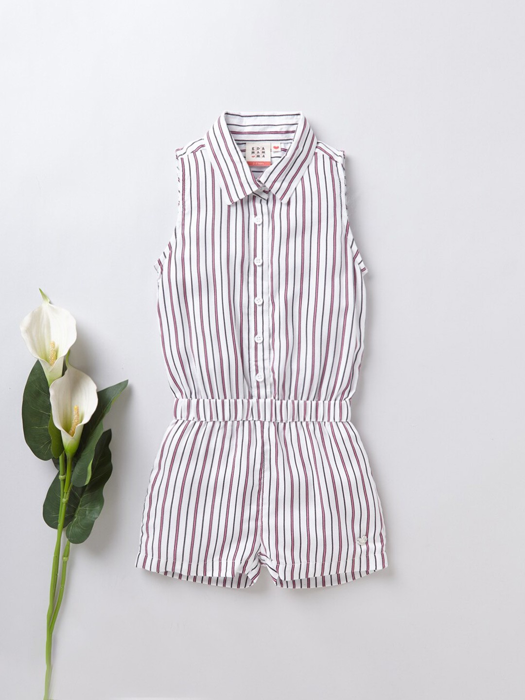 

Ed-a-Mamma Girls White & Pink Striped Basic Jumpsuit