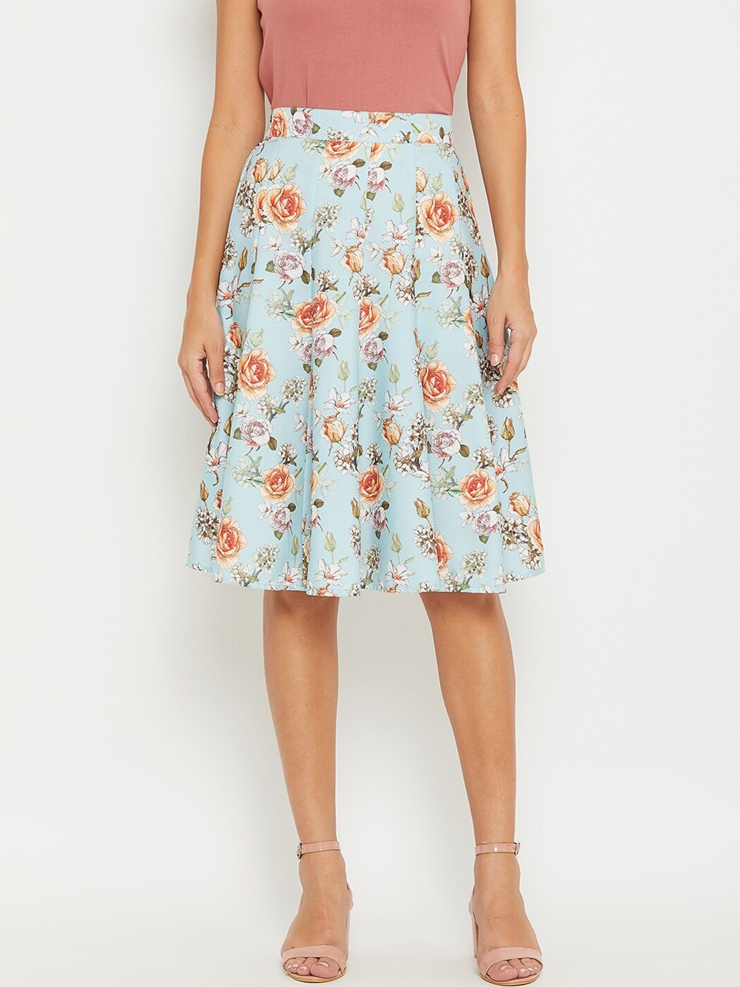 

PANIT Women Blue & Pink Floral Printed A-Line Crepe Skirt