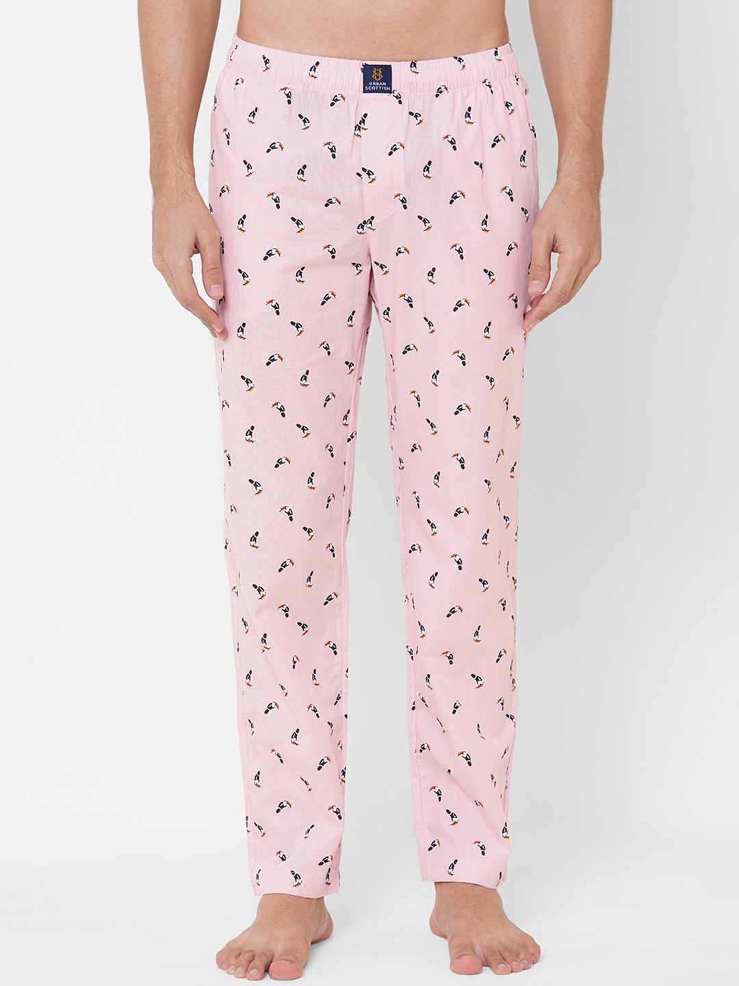 

URBAN SCOTTISH Men Pink & Black Printed Pure Cotton Lounge Pants