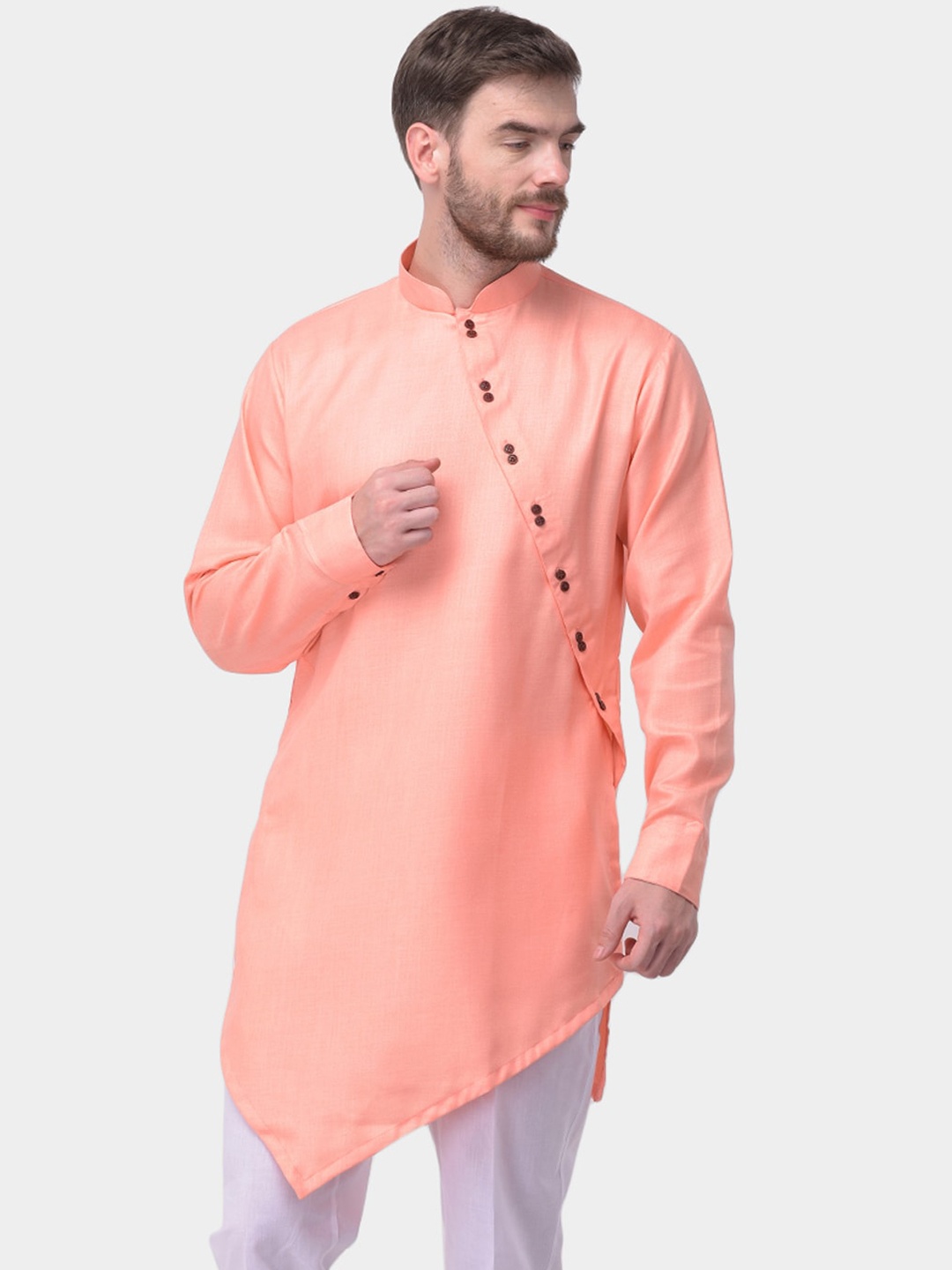 

SG LEMAN Men Peach Asymmetric Kurta