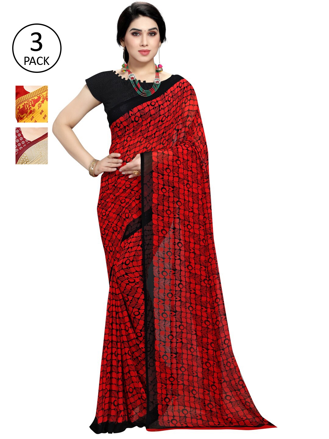 

KALINI Pack Of 3 Printed Saree, Yellow