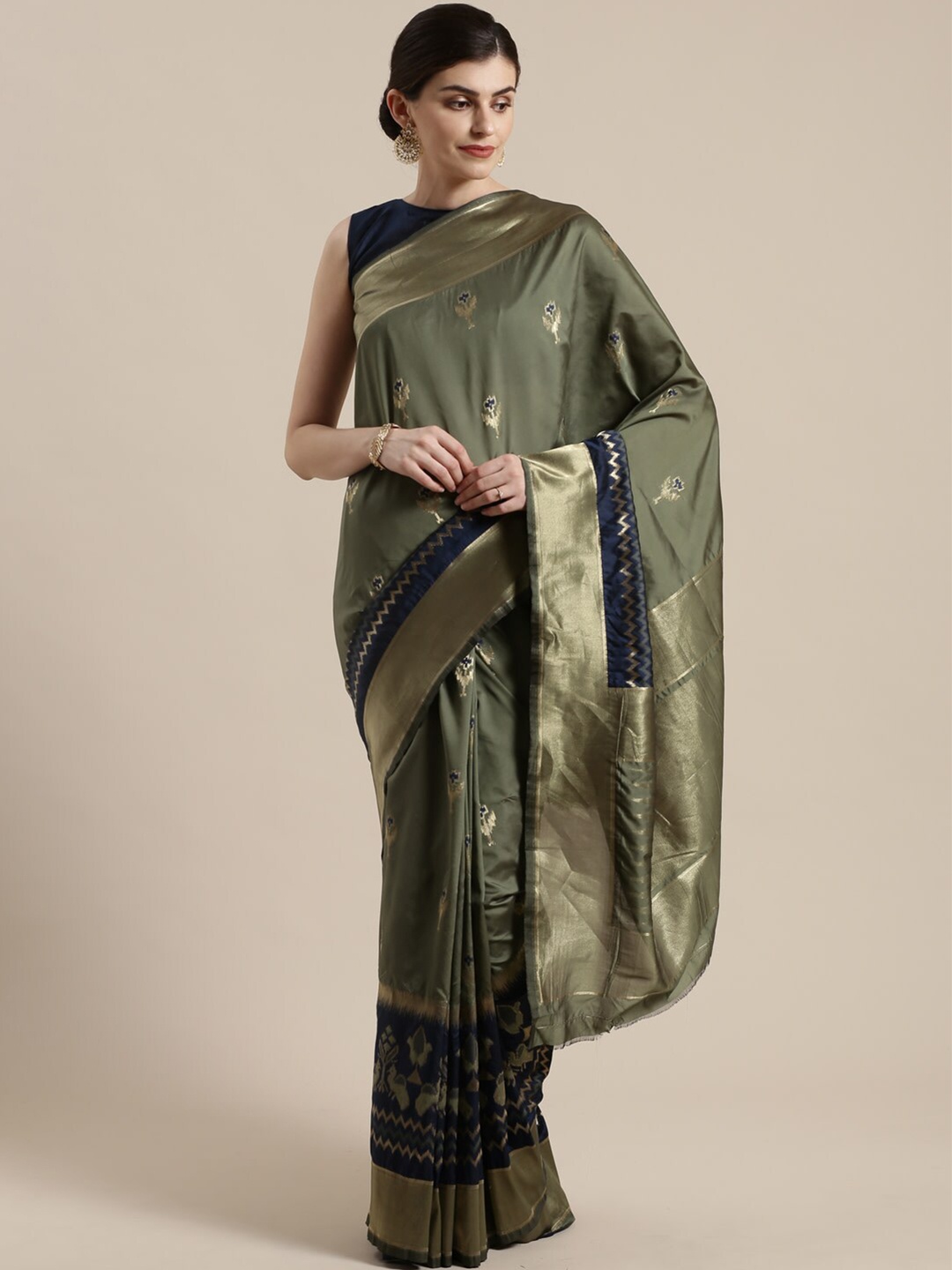 

Saree mall Olive & Navy Blue Silk Blend Sarees