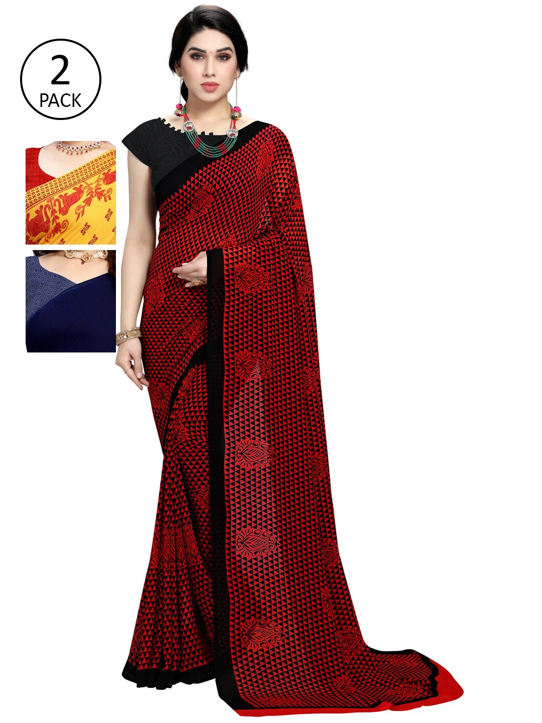 

KALINI Pack Of 3 Yellow & Red Saree