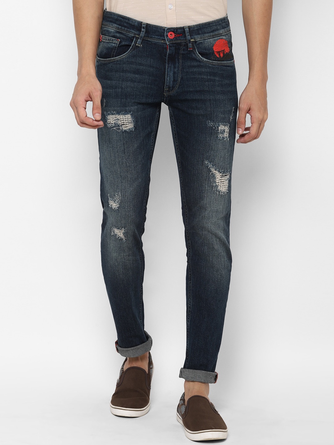 

Allen Solly Men Navy Blue Skinny Fit Mildly Distressed Heavy Fade Jeans