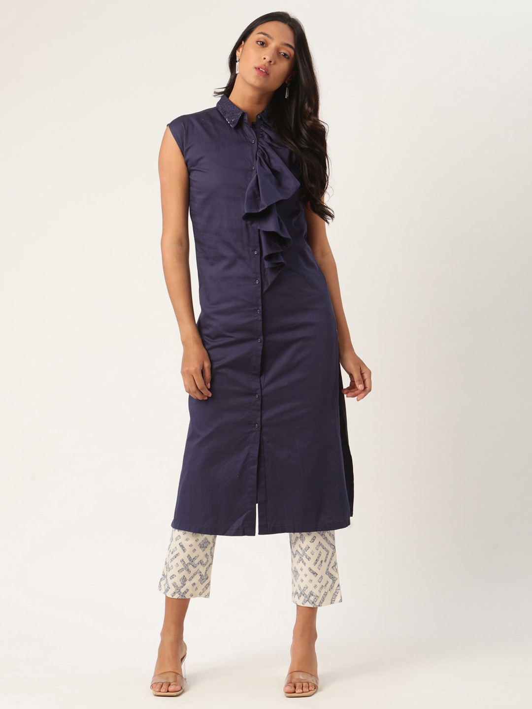 ROOTED Navy Blue Shirt Collar Tunic