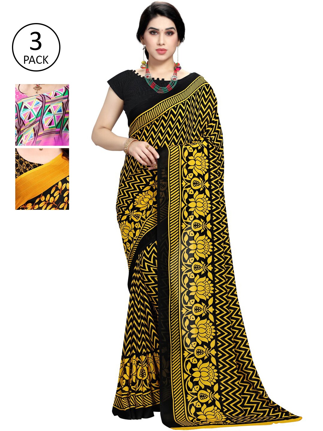 

KALINI Pack Of 3 Sarees, Pink