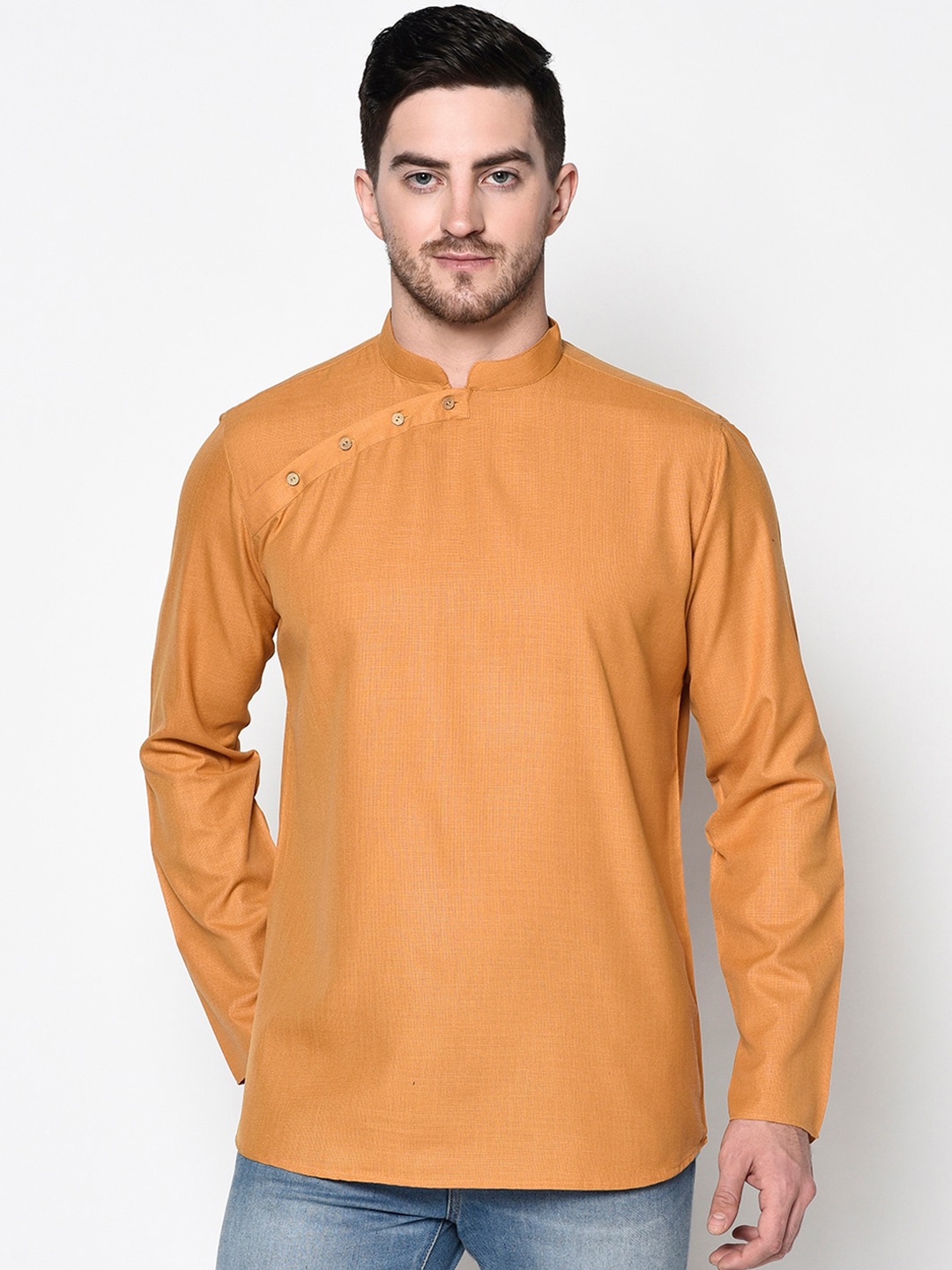 TABARD Men Mustard Yellow Solid Cotton Kurta