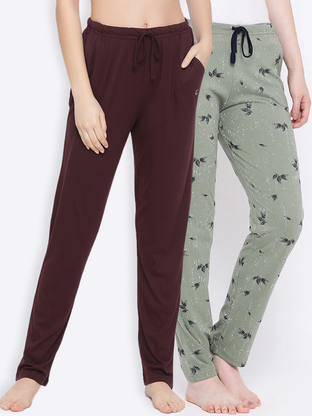 

Kanvin Women Pack Of 2 Printed Cotton Lounge Pants, Brown