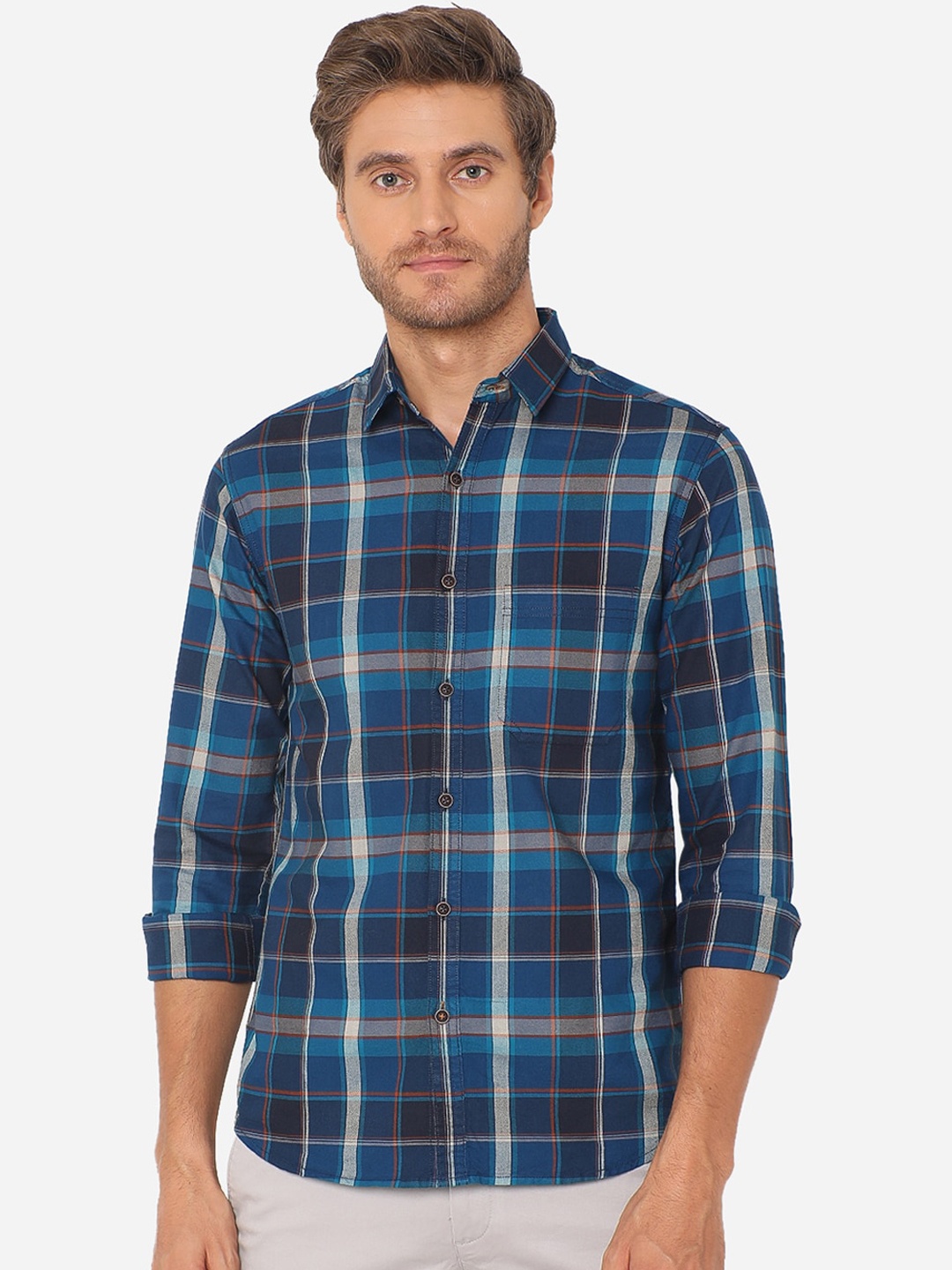 

Greenfibre Men Blue Slim Fit Checked Casual Shirt