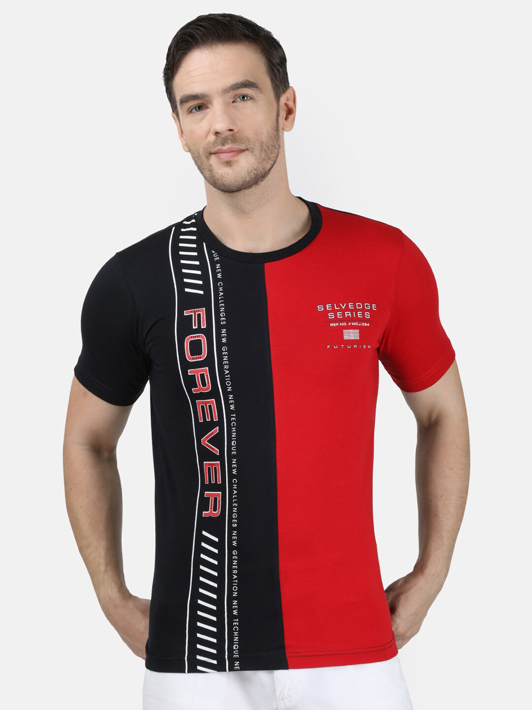 

Monte Carlo Men Red & Black Colourblocked Slim Fit T-shirt