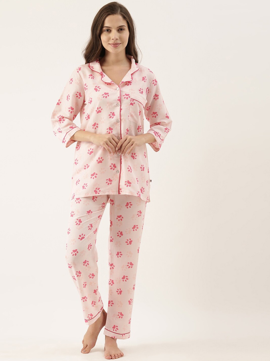 

Bannos Swagger Women Pink Printed Night Suit