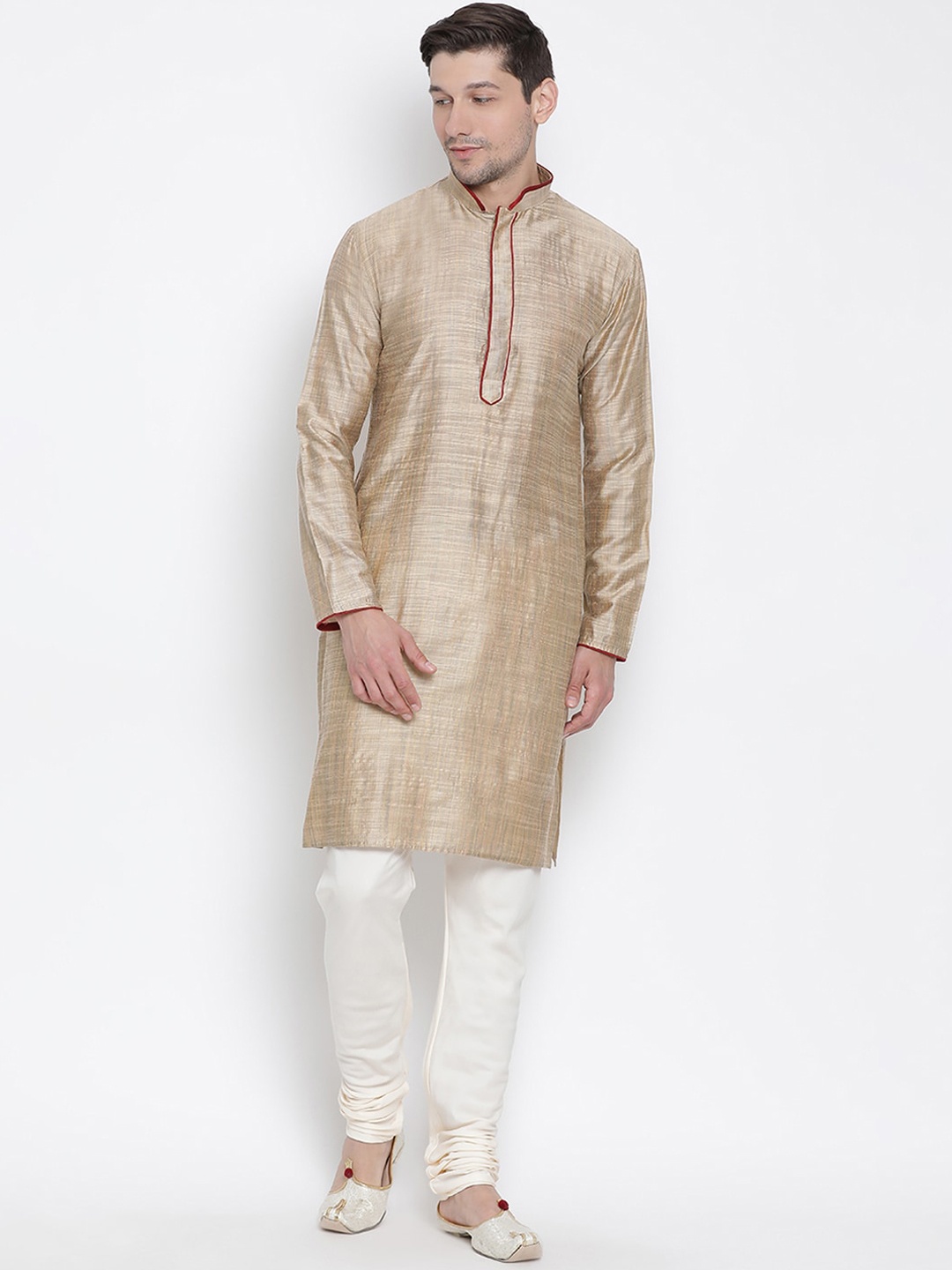 

VASTRAMAY Men Beige Kurta with Churidar