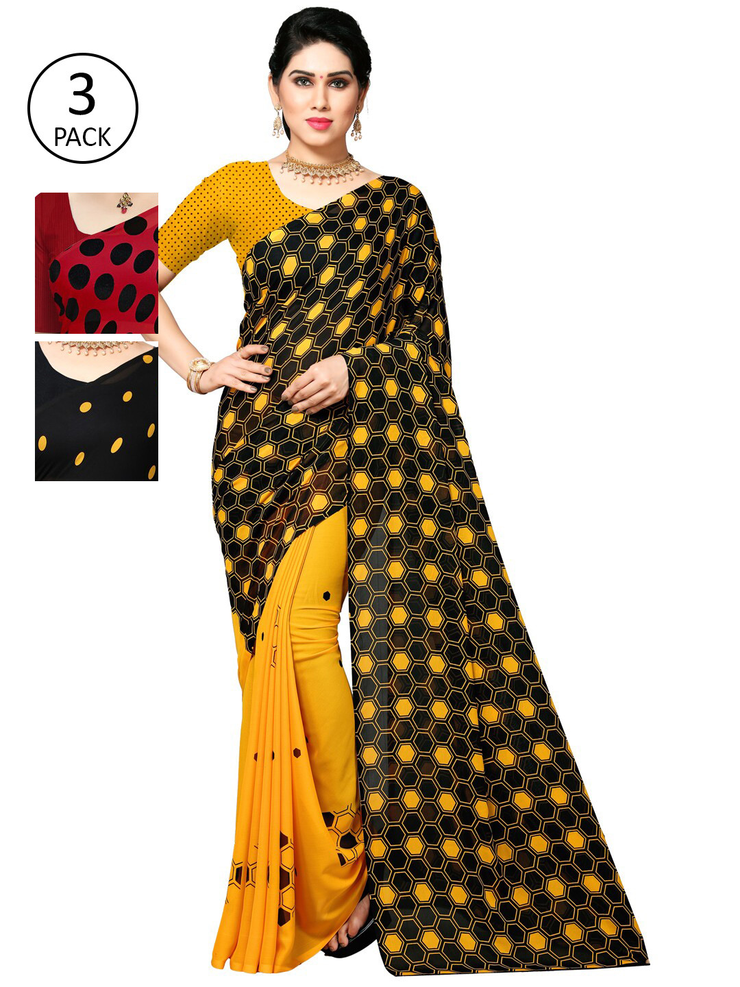 

KALINI Set of 3 Multicolor Sarees, Multi