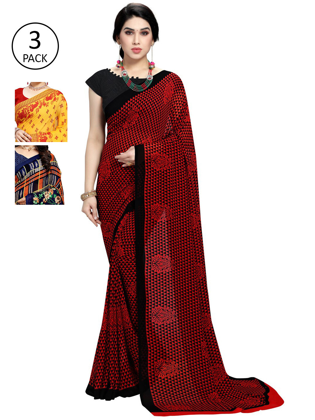 

KALINI Pack of 3 Printed Poly Georgtte Saree, Multi