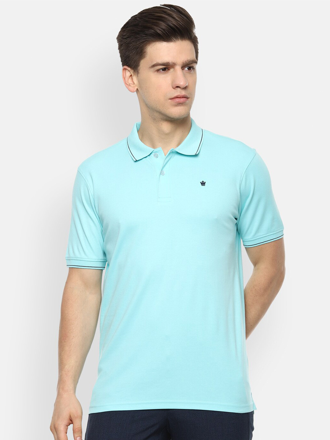 

Louis Philippe Men Blue Polo Collar Pure Cotton T-shirt