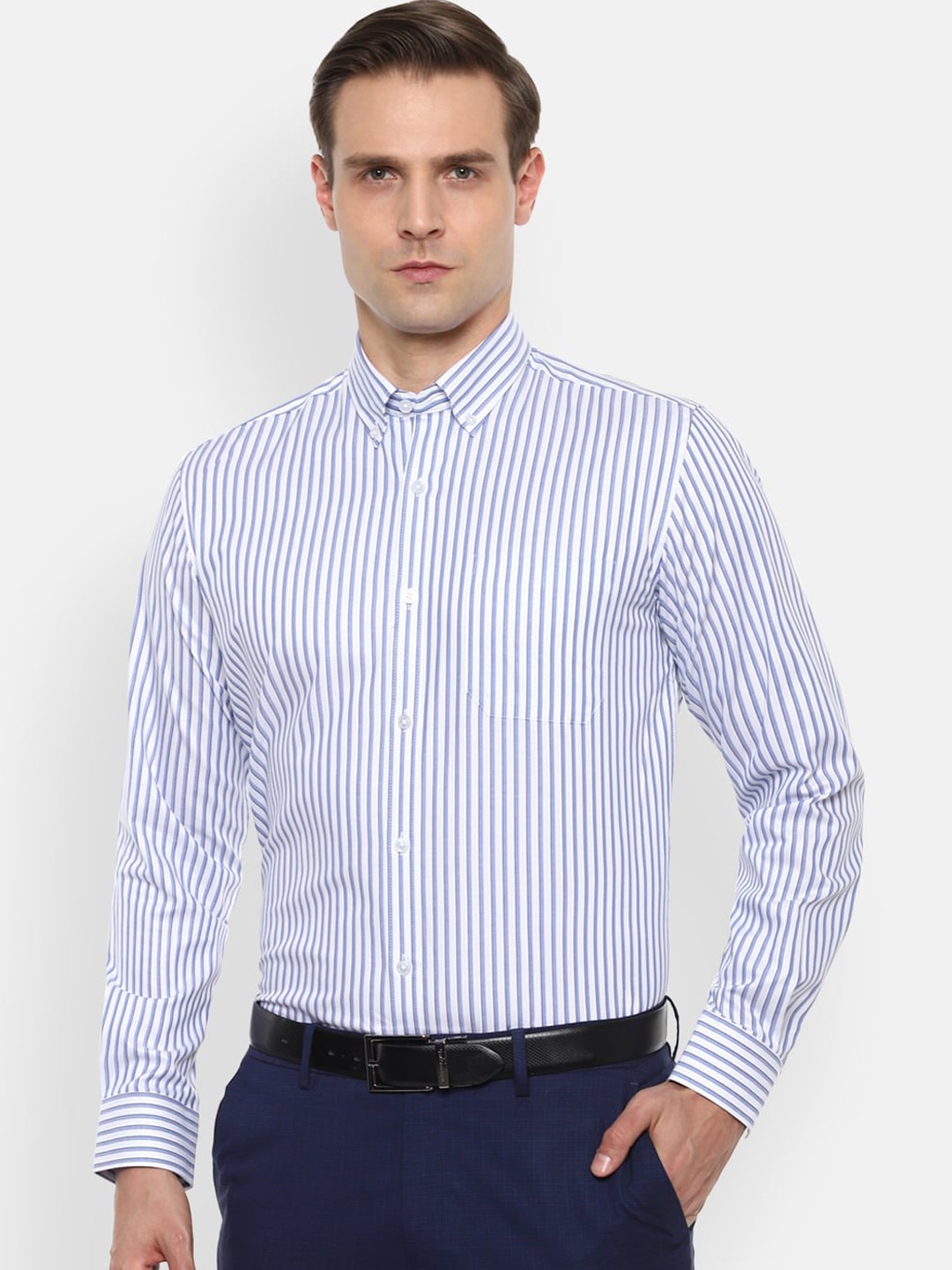 

Louis Philippe Men Blue Striped Casual Shirt