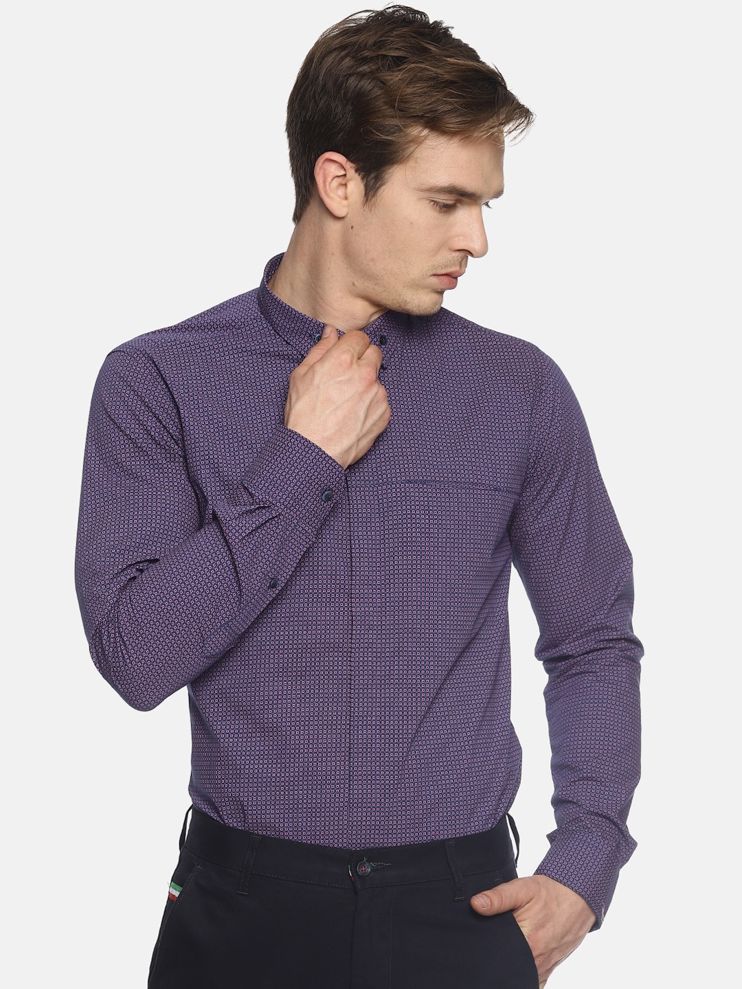 

COUPER & COLL Men Purple Checked Casual Shirt, Navy blue