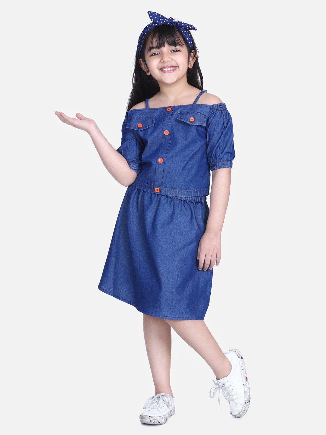 

StyleStone Girls Navy Blue & Orange Top with Skirt