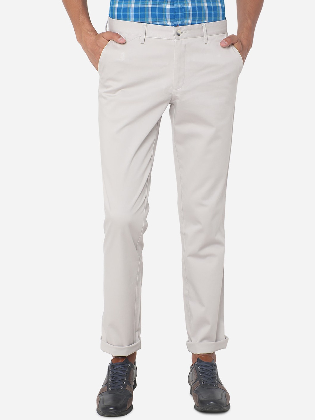 

Greenfibre Men Cream Slim Fit Regular Trousers