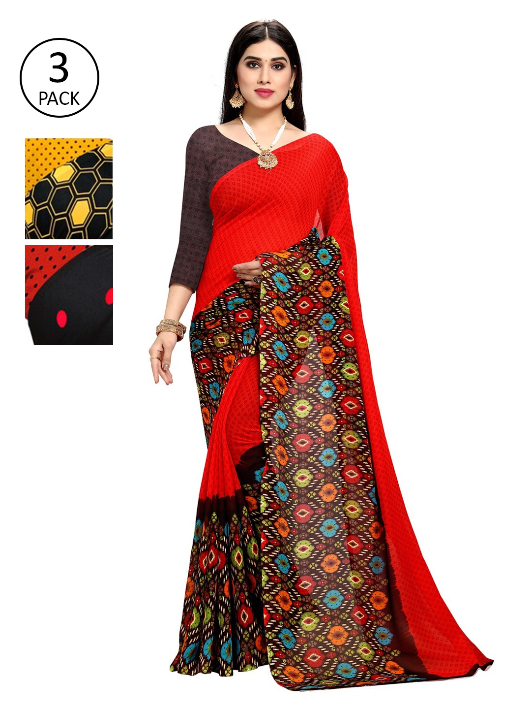 

KALINI Women Pack of 3 Printed Saree, Black