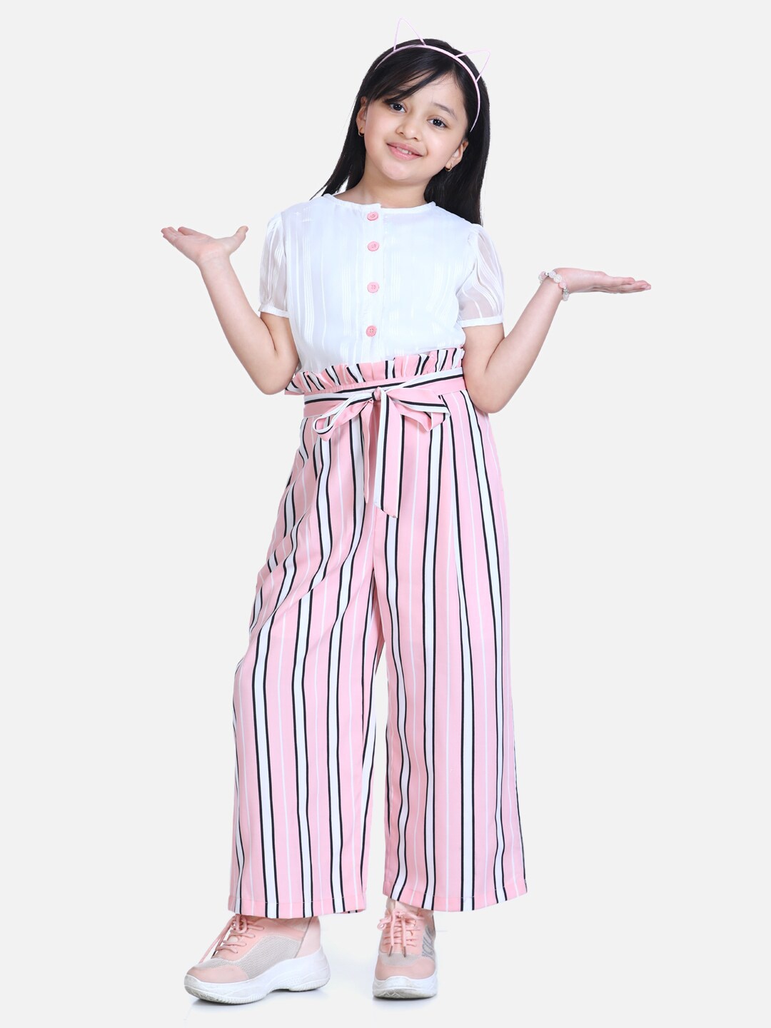

StyleStone Girls Pink & White Striped Basic Jumpsuit