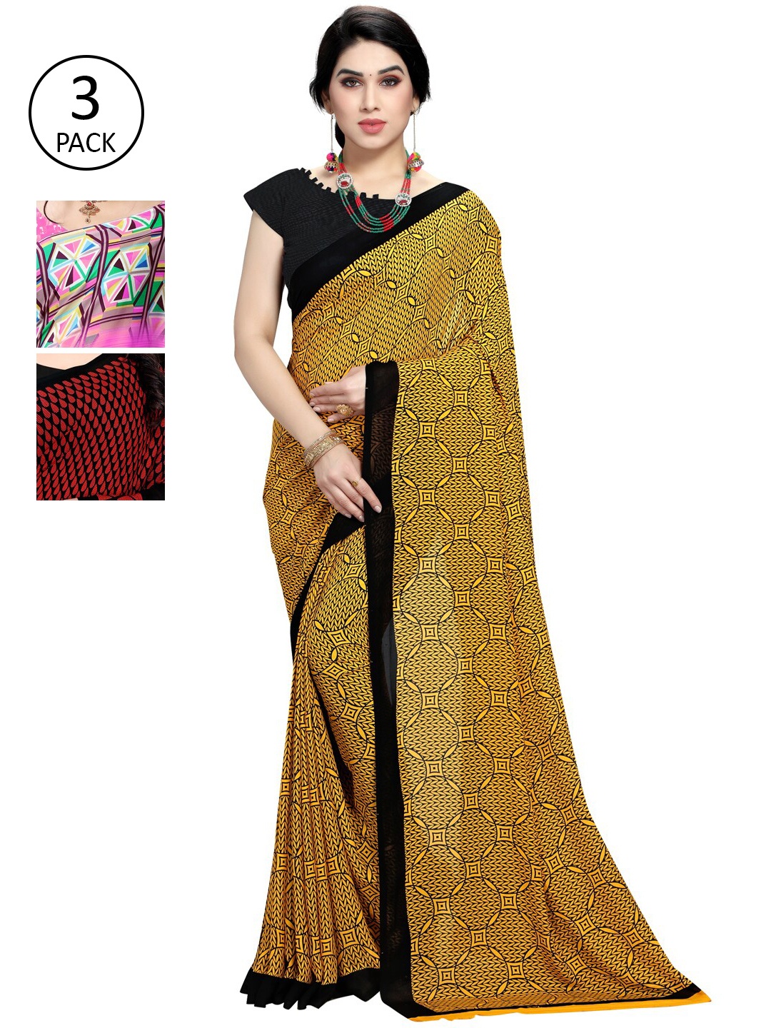 

KALINI Pack Of 3 Sarees, Pink