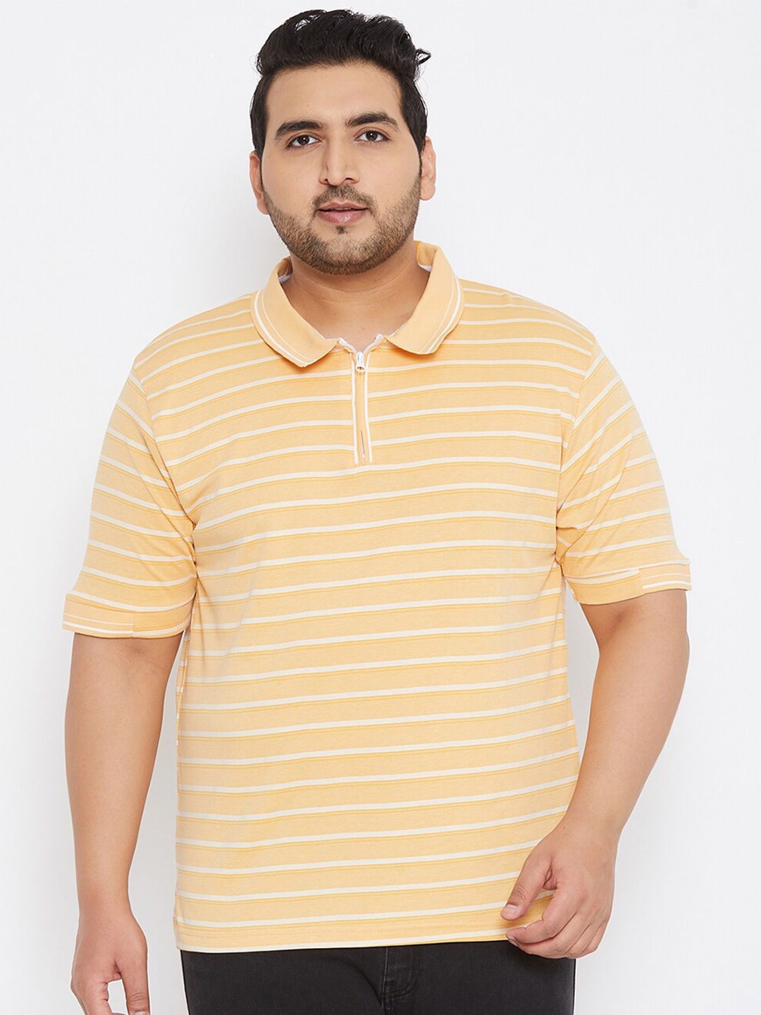 

Instafab Plus Men Yellow Striped Polo Collar T-shirt