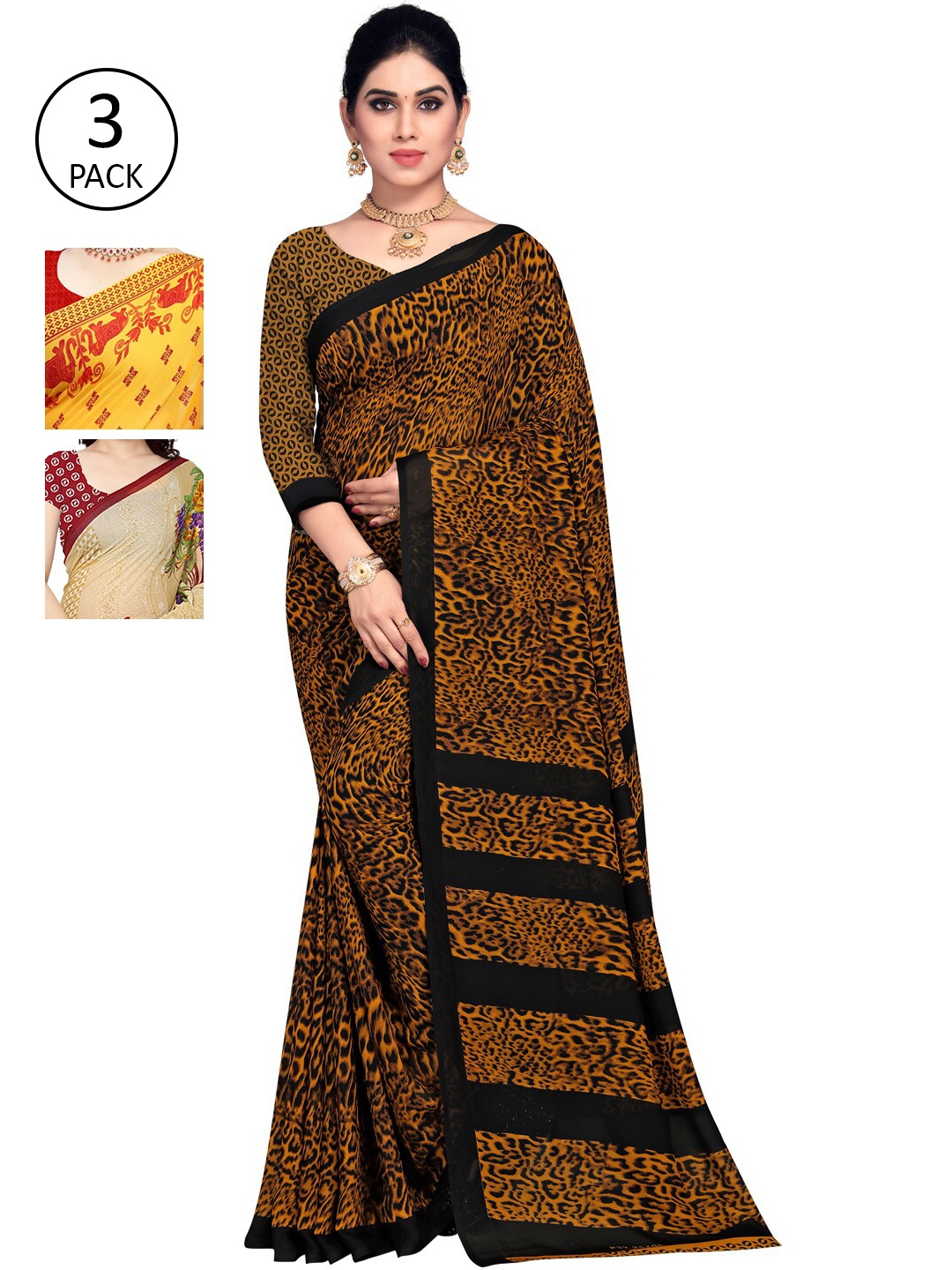

KALINI Pack of 3 Printed Poly Georgette Saree, Multi