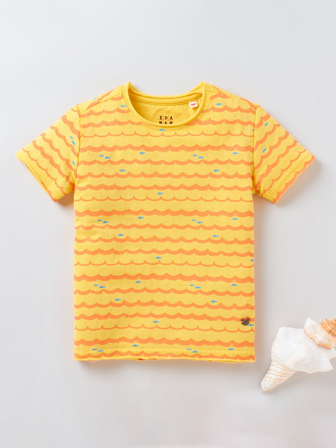 

Ed-a-Mamma Boys Yellow Orange Printed Pure Cotton T-shirt
