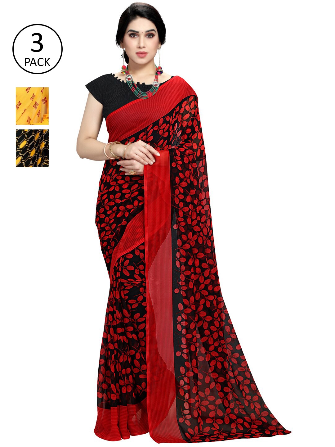 

KALINI Red & Yellow Pack of 3 Saree