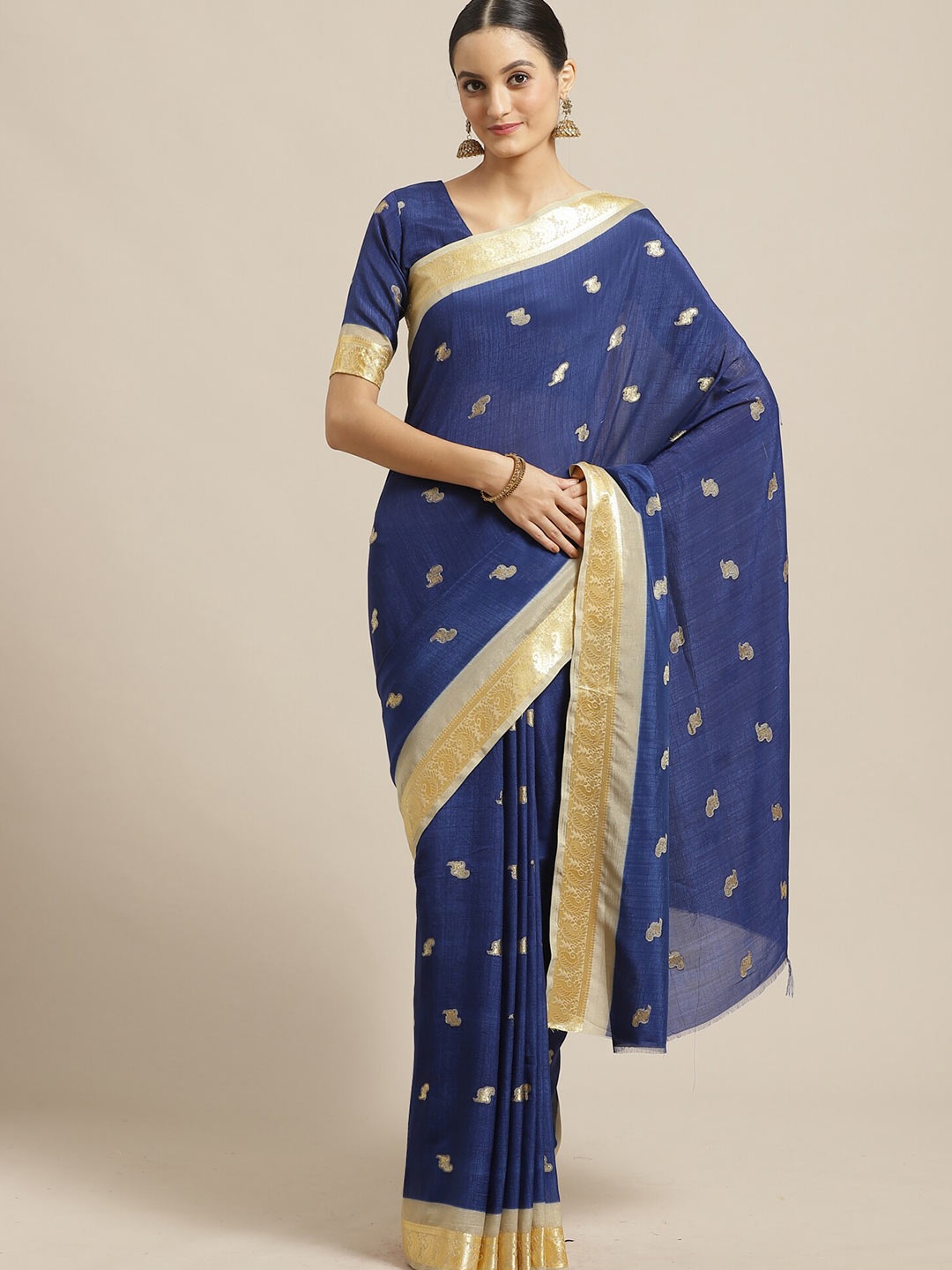 

Saree mall Blue & Cream-Coloured Woven Design Sarees